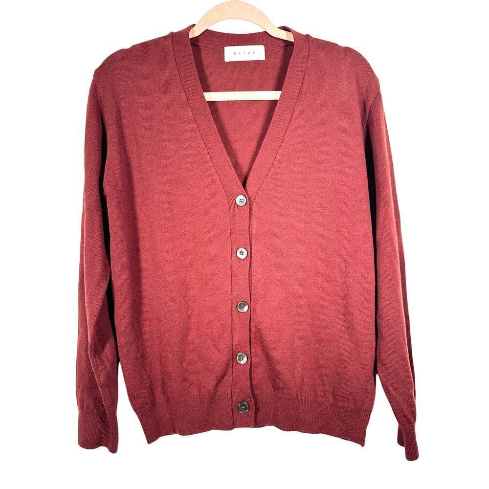 OLIVE Dark Red Button Front Cardigan Sweater Women’s Wool Blend - Sz Small